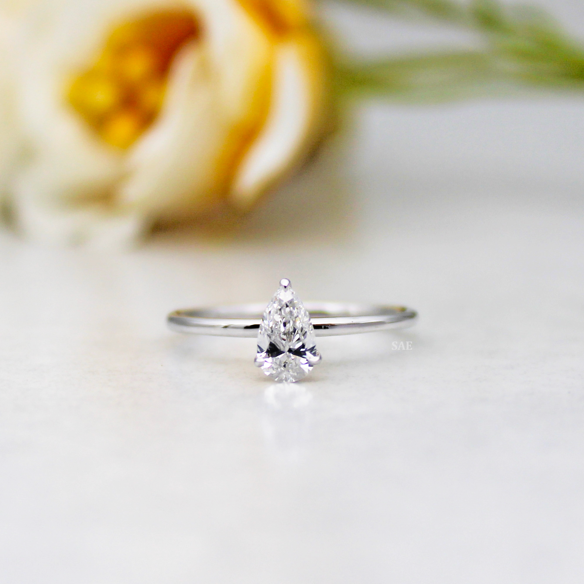 0.30 to 0.70 Carat Pear Lab Grown Diamond Solitaire Ring Stunning Pear Cut Diamond Ring Solid Gold Ring Engagement Ring Wedding Ring