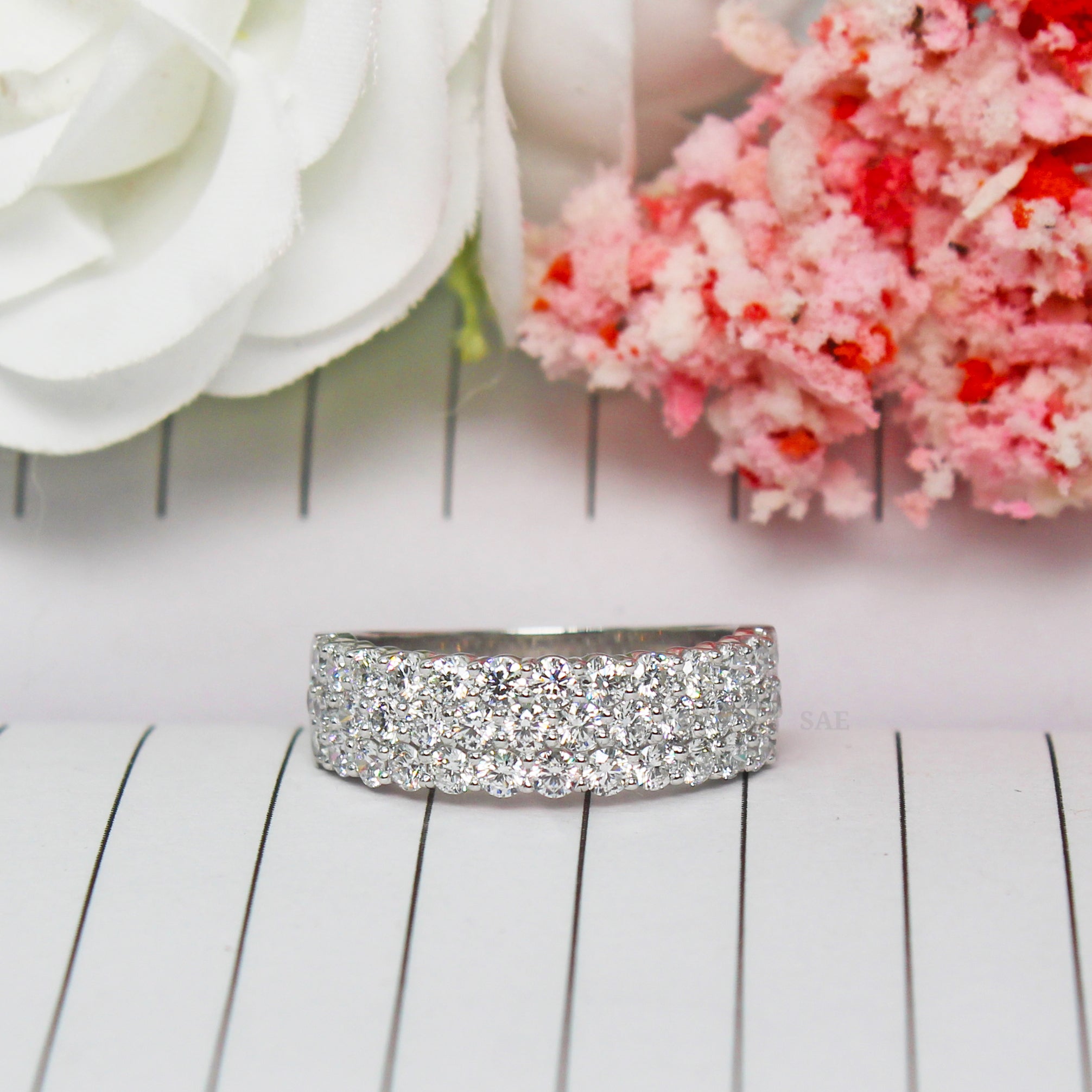 1.00 to 2.00 Total Carat Three Row Diamond Band Three Row Diamond Ring Lab Grown Diamond Eternity Band Wedding Band Ring Round Diamond Band