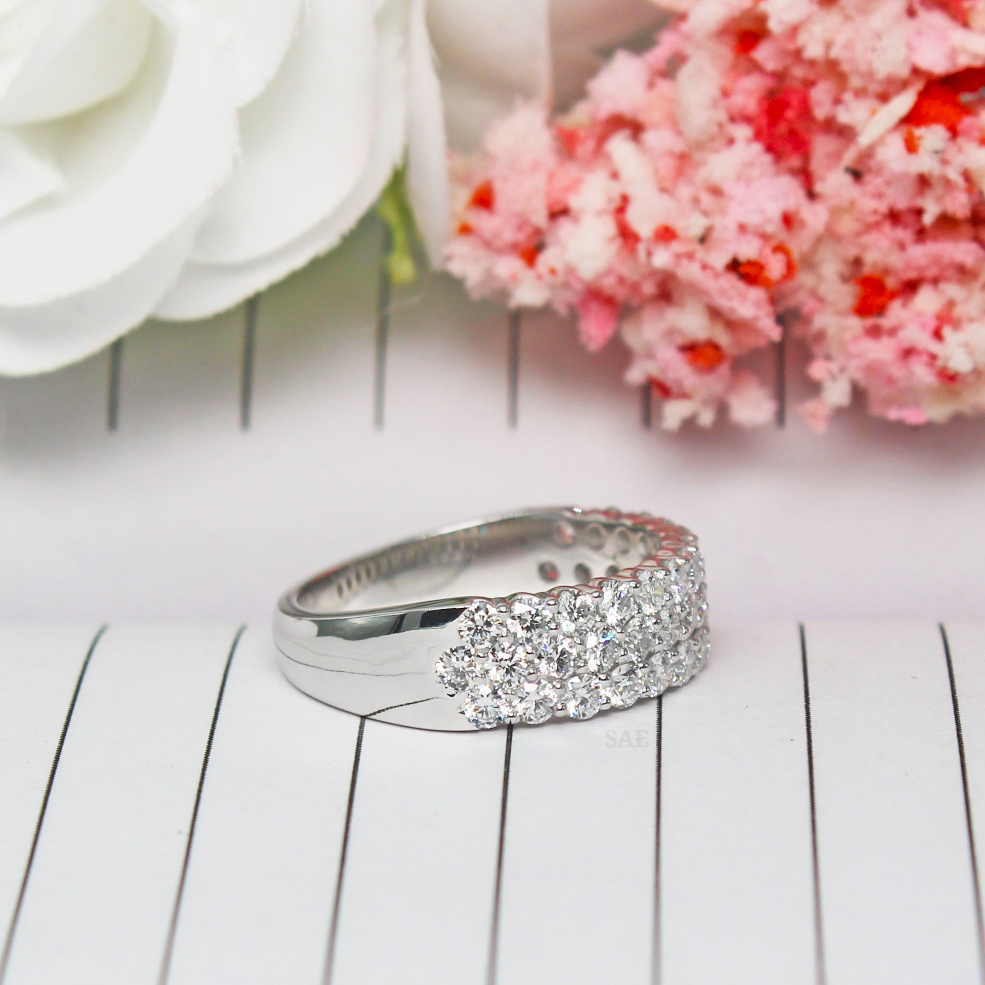 1.00 to 2.00 Total Carat Three Row Diamond Band Three Row Diamond Ring Lab Grown Diamond Eternity Band Wedding Band Ring Round Diamond Band