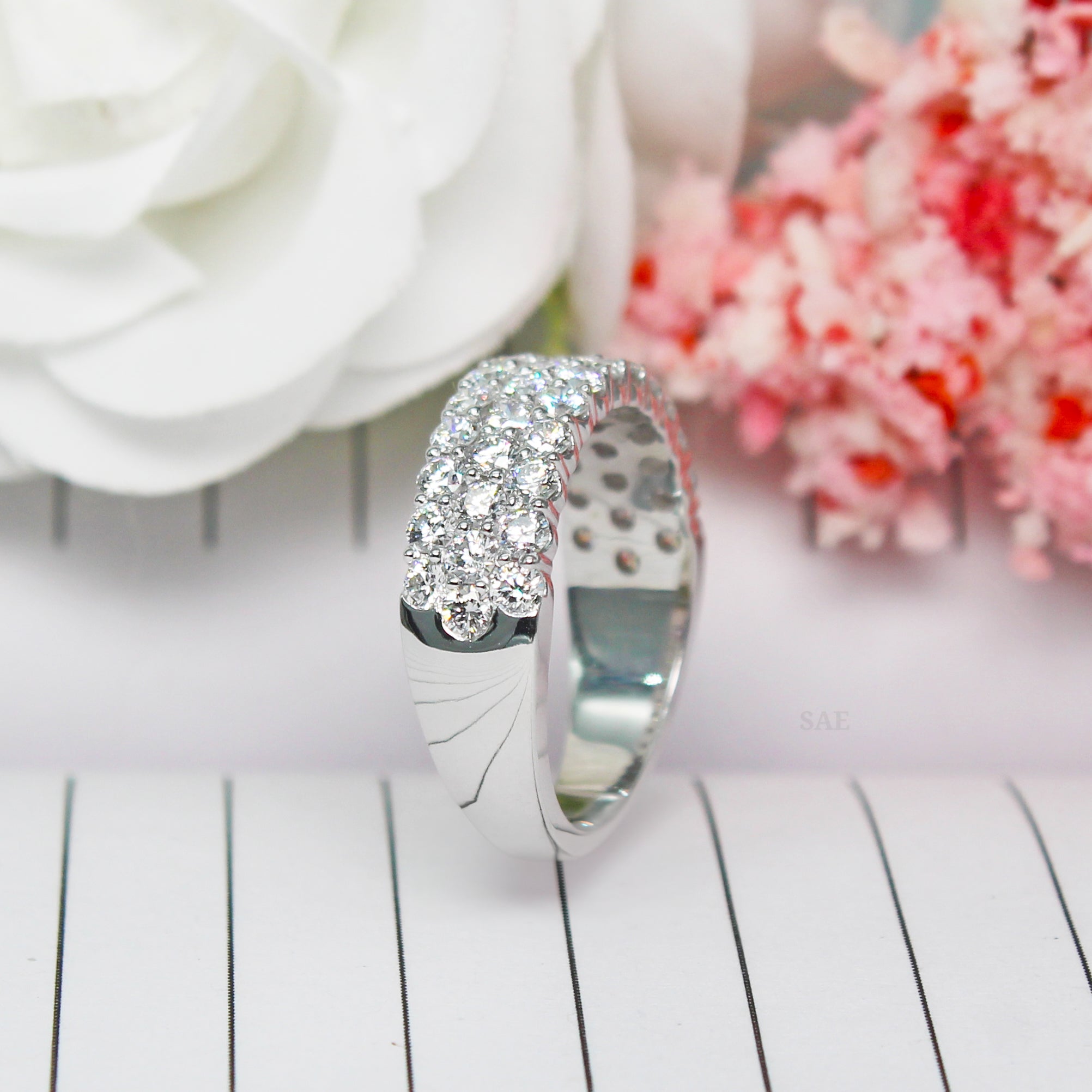1.00 to 2.00 Total Carat Three Row Diamond Band Three Row Diamond Ring Lab Grown Diamond Eternity Band Wedding Band Ring Round Diamond Band