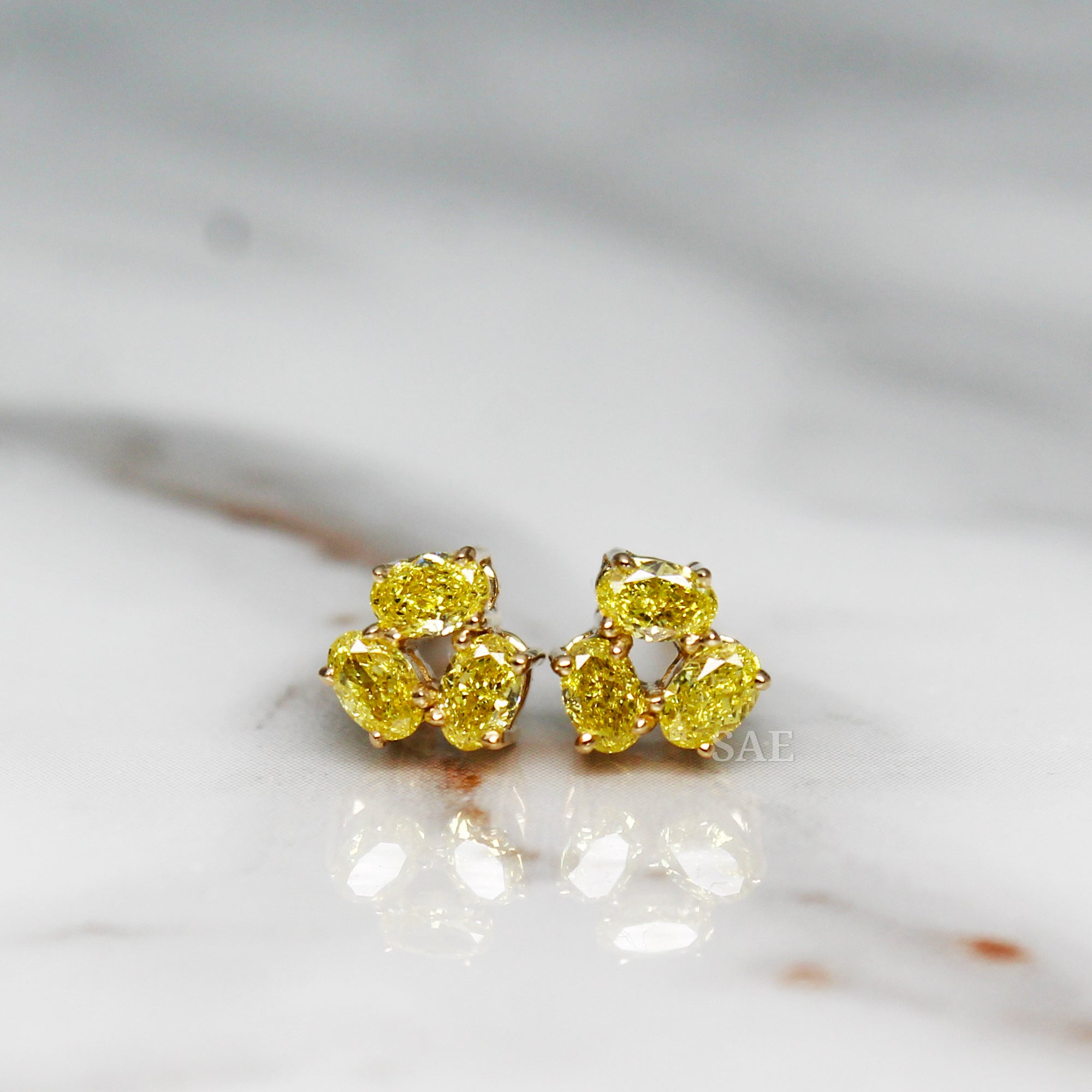 0.30 to 1.20 Total Carat Yellow Color Oval Lab Grown Diamond Earring 3 Stone Stud Trio Diamond Stud Three Stone Oval Diamond Earring