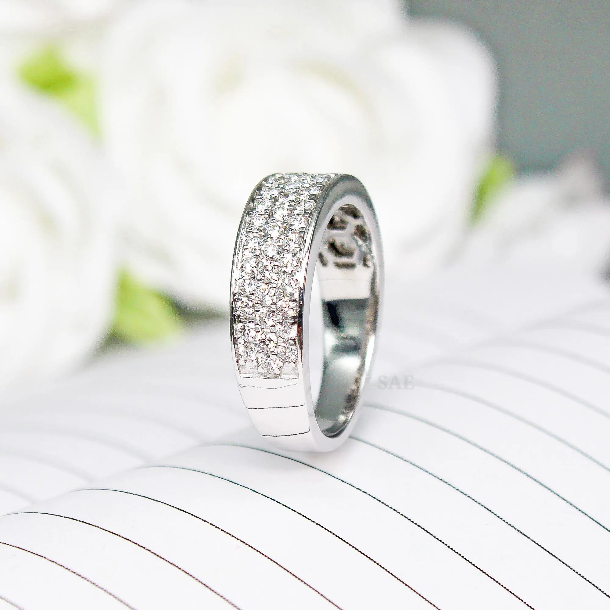 1.00 to 2.00 Total Carat Three Row Diamond Band Three Row Diamond Ring Lab Grown Diamond Eternity Band Wedding Band Ring Round Diamond Band